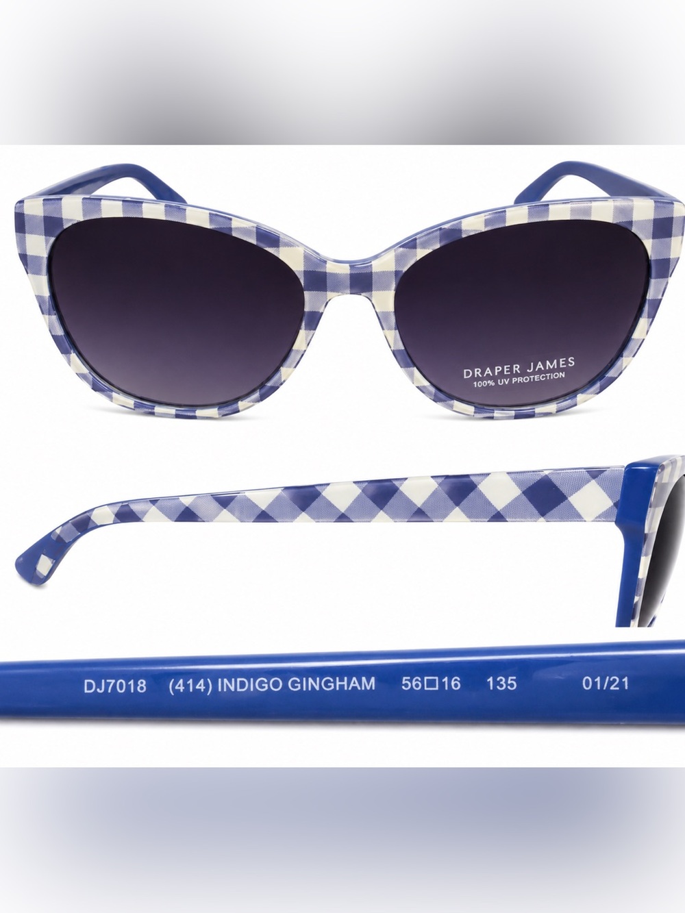 Draper James Indigo Gingham Women's Sunglasses - Blue & White